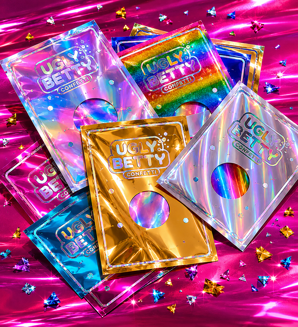 Betty's Mini Mix - alternate view of curated A4 foil sheet bundle in cellophane folder packaging