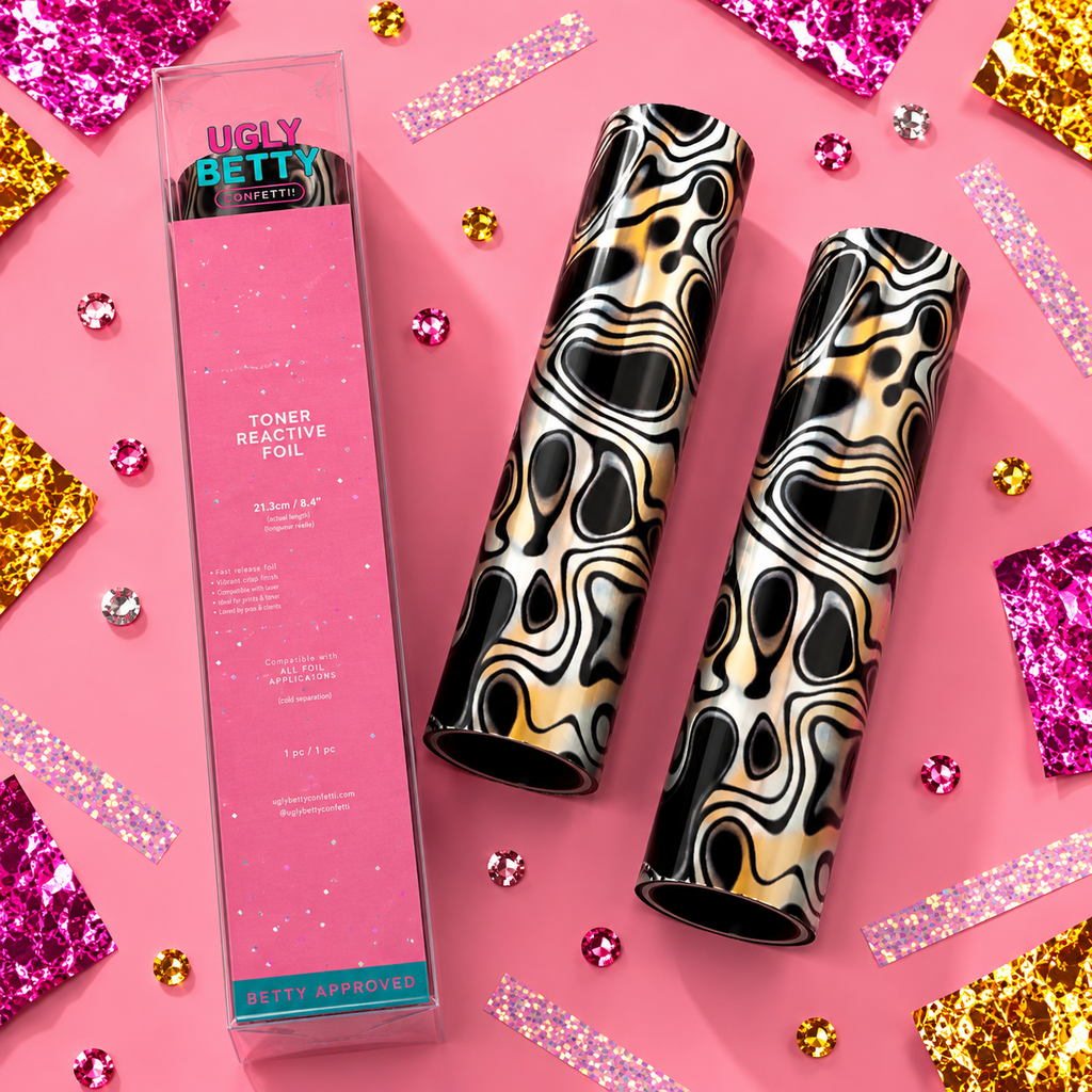 Lava Lamp retro silver black and gold swirl toner reactive foil roll by Ugly Betty Confetti