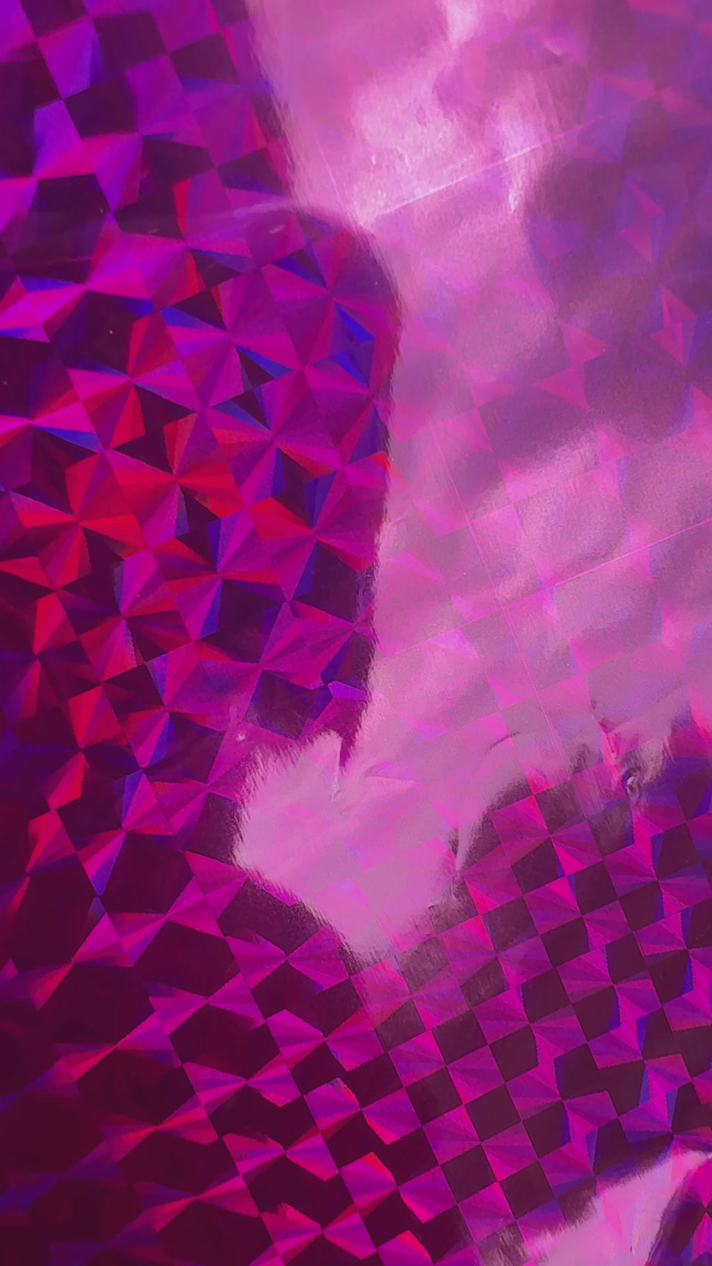 Hot Pixel magenta mosaic holographic toner reactive foil moving in the light, tiny pink squares shifting colour