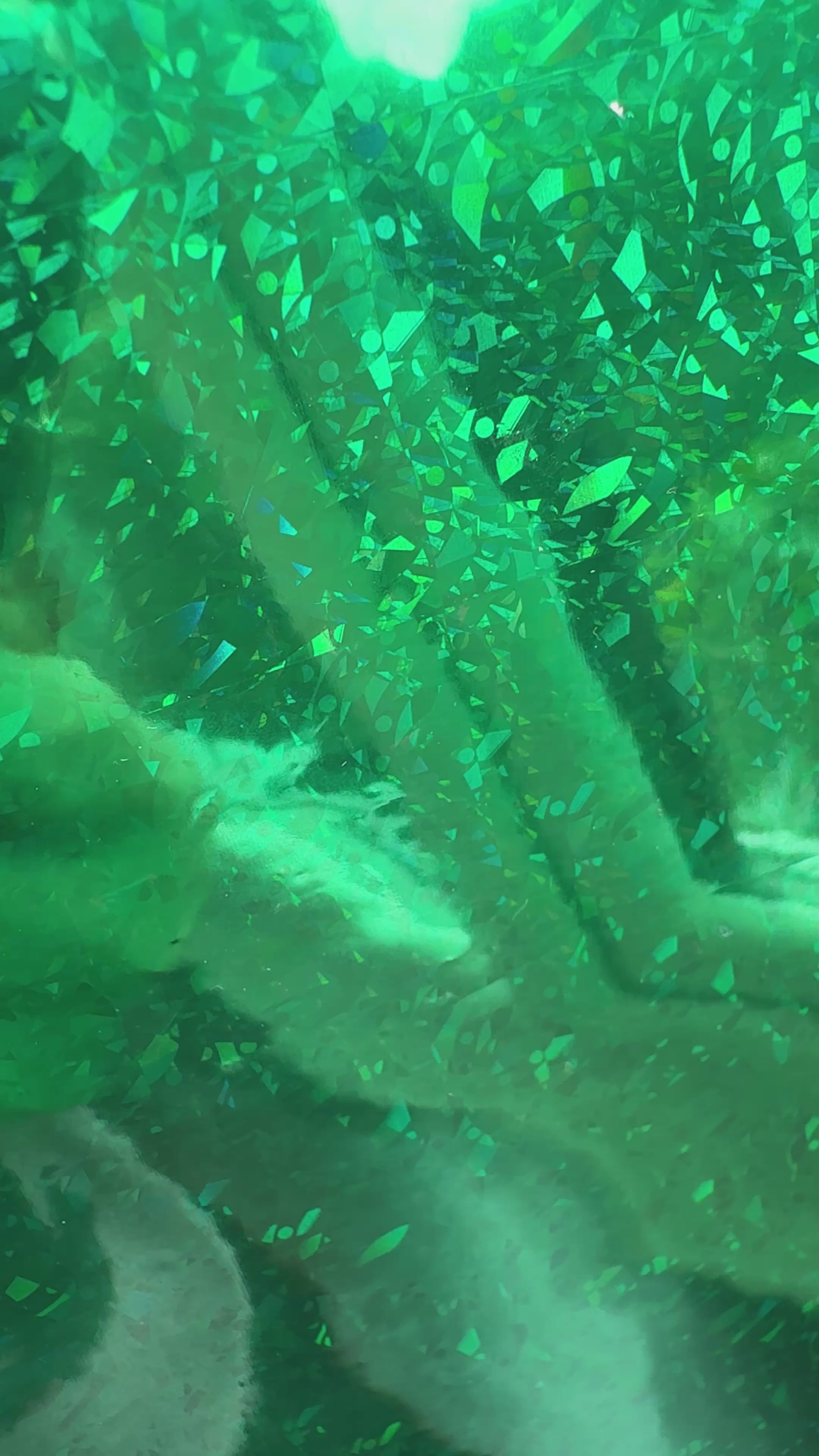 Emerald City green crackle holographic toner reactive foil moving in the light, shattered green facets flashing